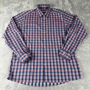 Eton Button Down Shirt Mens XXL 46 18 Pink Blue Plaid Contemporary Preppy Office